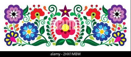 Motif floral vectoriel de style broderie mexicaine, décoration colorée inspirée de l'art populaire mexicain, arrière-plan traditionnel artisanal vibrant Illustration de Vecteur