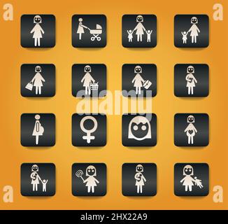 symboles femme sur boutons noirs sur fond jaune Illustration de Vecteur