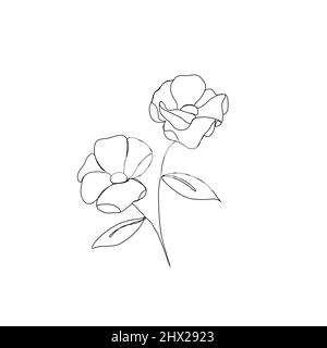 dessin de ligne continue de fleur. Dessin minimaliste, idée d'invitation, conception d'histoires instagram et icônes de mise en évidence Banque D'Images