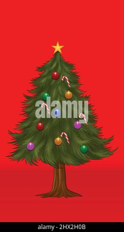 arbre de noël isolé sur fond rouge image vectorielle. Illustration de Vecteur