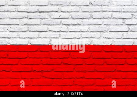 Drapeau de Pologne. Texture de mur de brique. Drapeau national isolé de la Pologne. Conception horizontale. Illustration. Carte. Banque D'Images