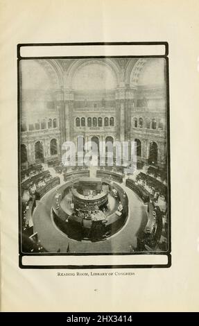 Salle de lecture, Bibliothèque du Congrès, Washington d'après le livre « le monument de Washington illustré; guide complet et histoire; faits et figures authentiques; cité picturale de Washington » d'Ina Capitola Emery, publié en 1913 Banque D'Images