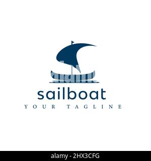 Illustration vectorielle de la silhouette de la conception traditionnelle du logo de bateau à voile Illustration de Vecteur