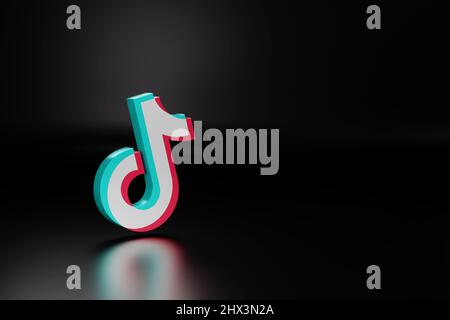 Buenos Aires, Argentine - 8th mars 2022 : icône Tiktok sur fond sombre. 3d illustration. Banque D'Images