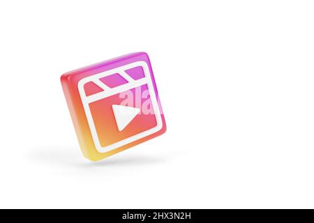 Buenos Aires, Argentine - 8th mars 2022 : logo des rouleaux Instagram isolé sur fond blanc. 3d illustration. Banque D'Images