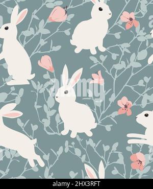 Motif lapin et branche de fleur. Illustration vectorielle Illustration de Vecteur
