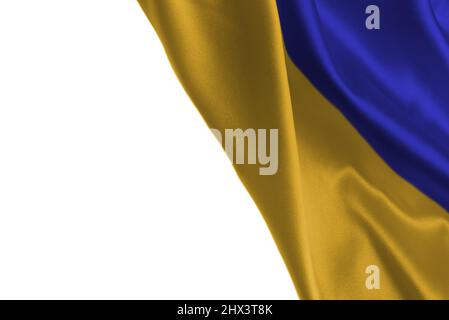 Drapeau ukrainien isolé sur fond blanc. Copier l'espace. Banque D'Images