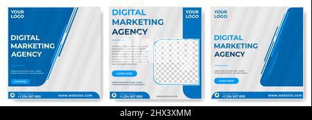 Bannière promotionnelle de l'agence de marketing numérique d'affaires pour la collection de bannières carrées de modèle de publication de médias sociaux. Illustration de Vecteur