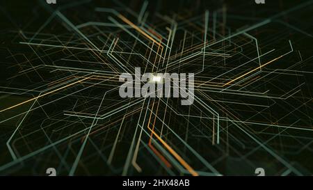 Carte électronique avec électrons en mouvement, données de traitement de l'UC.Visualisation abstraite des détails informatiques, concept des technologies modernes. Banque D'Images