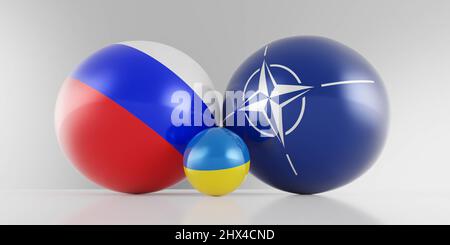 La guerre abstraite contre le drapeau de l'ukraine avec les drapeaux de la russie, de l'ukraine et de l'OTAN 3D en est une illustration Banque D'Images