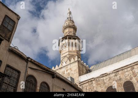 Minaret de la mosquée Omeyyaden à Damas, Syrie, Moyen-Orient Banque D'Images