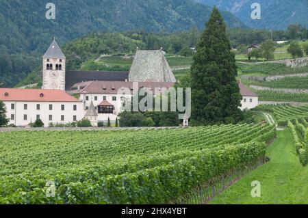 Routes arrière Nord de l'Italie - Drive 9, routes arrière Nord de l'Italie, Italie, Trentin-Haut-Adige, Bressanone, Monastère de Novella, vignobles et monastère Banque D'Images