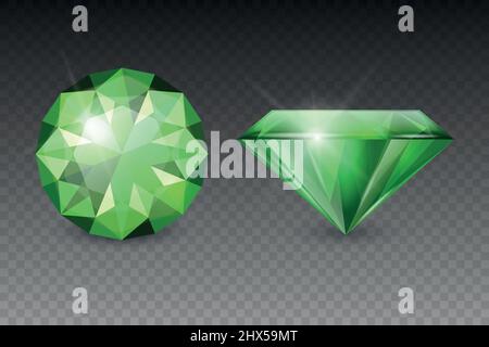 Vector 3D Realistic Green transparent Gemstone, Diamond, Crystal, rhinestones ensemble d'icônes gros plan isolé. Concept joaillier. Modèle de conception, Clipart Illustration de Vecteur