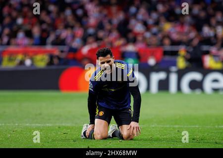 MADRID - 23 FÉVRIER : Cristiano Ronaldo en action au match de la Ligue des Champions entre le Club Atletico de Madrid et Manchester United au Metropolitano Banque D'Images