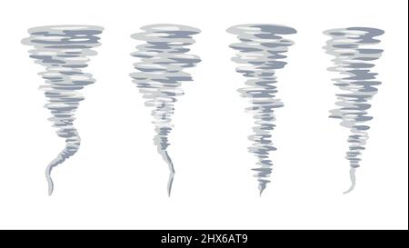 Ensemble de tourbillons de tornade. Dessin animé vectoriel dessiné à la main. Illustration de Vecteur