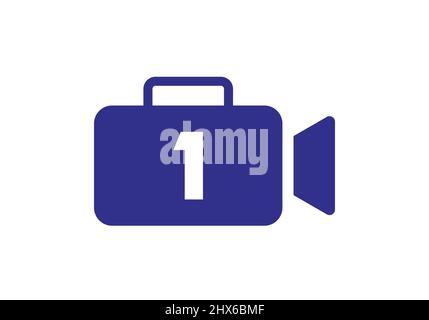 Film de cinéma et logo de la vidéographie sur le modèle de conception lettre 1. Lettre initiale 1 avec logo de caméra vidéo à film Illustration de Vecteur