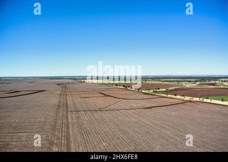 Antenne de terre labourée prête pour la plantation de la culture de sorgum de grand hectare Capella Queensland Australie Banque D'Images