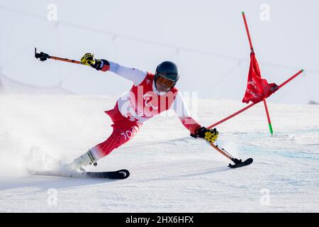 Pékin, Chine. 10th mars 2022. Paralympiques, ski alpin, hommes, slalom géant, debout, Au centre national de ski alpin: Andrzej Szczesny de Pologne en action. Credit: Christoph Soeder/dpa/Alay Live News Banque D'Images