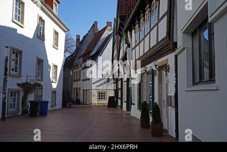 Osnabrück, Allemagne - Mars 8 2022 Maisons historiques du quartier Heger-Gate. C'est Marienstrasse. Banque D'Images