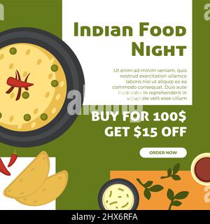 Nuit de nourriture indienne, commandez en ligne sur la page du site Web Illustration de Vecteur