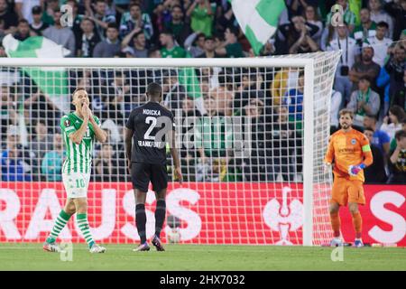 Sergio Canales de Real Betis réagit lors de l'UEFA Europa League, Round of 16, match de football à 1st jambes entre Real Betis et Eintracht Frankfurt le 9 mars 2022 au stade Benito Villamarin à Séville, Espagne - photo: Joaquin Corchero/DPPI/LiveMedia Banque D'Images