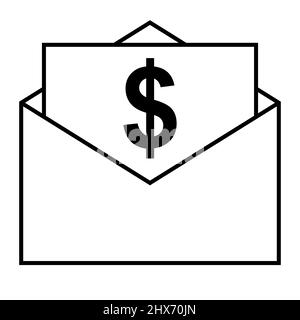 Icône vérifier le salaire de paiement des frais, une enveloppe avec des dollars d'argent Illustration de Vecteur