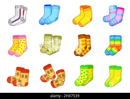 Chaussettes à motif vectoriel emoji, lumineuses et amusantes, de style dessin animé Illustration de Vecteur