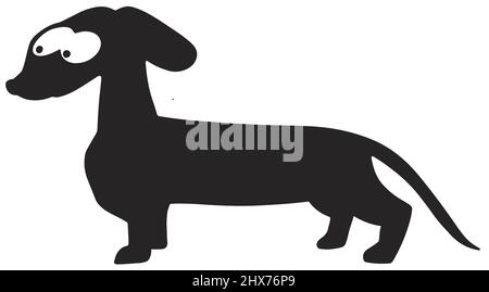 Mignon dachshund chien dessin animé isolé simple noir et blanc silhouette dessin Doodle illustration vectorielle Illustration de Vecteur