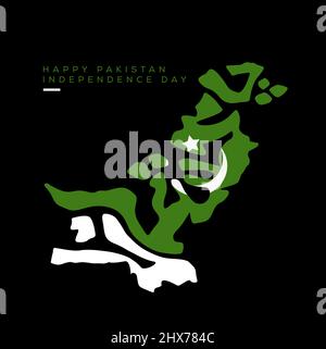 Bonne journée pour l'indépendance du pakistan. Pakistan map lettering in Urdu script. Pakistan map and flag. Illustration de Vecteur