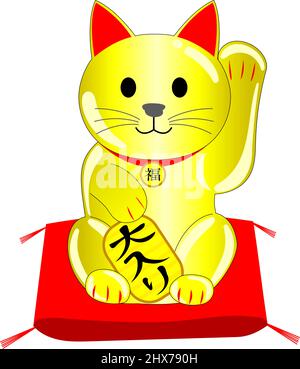 Golden Manekineko : un chat traditionnel en porcelaine pour attirer de bonnes luques Banque D'Images