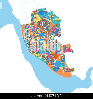 Liverpool, nord-ouest de l'Angleterre, Angleterre carte d'art vectoriel haute résolution colorée avec frontières de la ville. Contours blancs pour les routes principales. Beaucoup de détails. Bleu Illustration de Vecteur