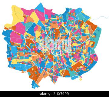 Coventry, West Midlands, Angleterre carte d'art vectoriel haute résolution colorée avec frontières de la ville. Contours blancs pour les routes principales. Beaucoup de détails. Forme bleue Illustration de Vecteur