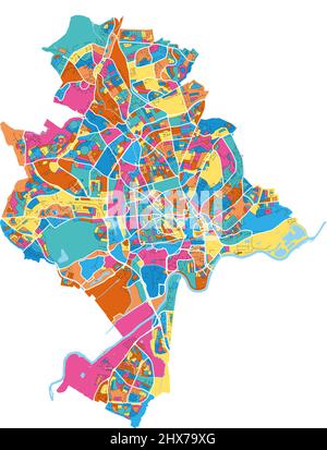 Nottingham, East Midlands, Angleterre carte d'art vectoriel haute résolution colorée avec frontières de la ville. Contours blancs pour les routes principales. Beaucoup de détails. SHA. Bleu Illustration de Vecteur