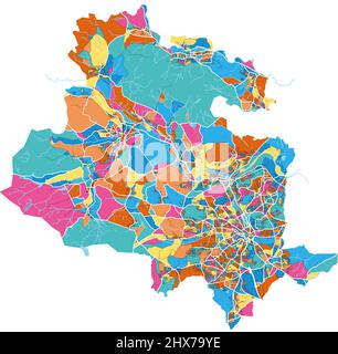 Bradford, Yorkshire et Humber, Angleterre carte d'art vectoriel haute résolution colorée avec frontières de la ville. Contours blancs pour les routes principales. Beaucoup de détails. Illustration de Vecteur