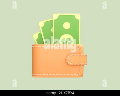 Portefeuille avec billet de banque, concept. 3d rendu Banque D'Images