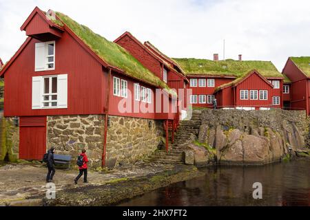 Torshavn, Îles Féroé, Danemark - 03 mai 2018 : quelques bâtiments anciens et traditionnels à Tinganes, Torshavn, Îles Féroé, Danemark. Banque D'Images