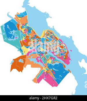 Halifax, Nouvelle-Écosse, Canada carte d'art vectoriel haute résolution colorée avec frontières de la ville. Contours blancs pour les routes principales. Beaucoup de détails. Formes bleues pour Illustration de Vecteur