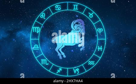 horoscope capricorne signe dans douze zodiac avec des étoiles galaxies . Banque D'Images