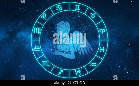 horoscope vierge signe dans douze zodiac avec étoiles galaxies . Banque D'Images