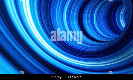 Animation tunnel. Arrière-plan abstrait du mouvement des bandes lumineuses bleues dans une animation de tunnel en trois dimensions. Style futuriste de voler à travers Banque D'Images