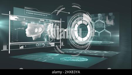 Image de l'acquisition de l'oscilloscope et du traitement des données sur fond noir Banque D'Images