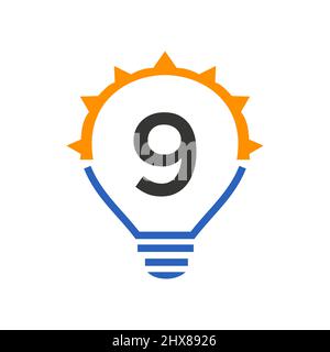 Logo électrique lettre 9, lettre 9 avec modèle vectoriel d'ampoule. ECO Energie électricité électricité, penser idée, inspiration, énergie recyclage concept Illustration de Vecteur
