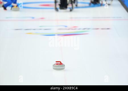 Pékin, Chine. 10th mars 2022. Vue générale Curling en fauteuil roulant : rencontre ronde de curling en fauteuil roulant pendant les Jeux paralympiques d'hiver de 2022 à Beijing au Centre aquatique national de Beijing, en Chine . Credit: Yohei Osada/AFLO SPORT/Alay Live News Banque D'Images