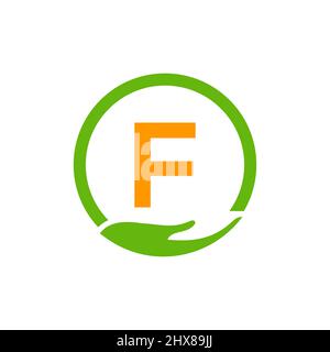 Modèle de concept logo des mains d'aide des organismes de bienfaisance sur la lettre F. Soins, partage, Charité, Santé médicale, organisme de don F logotype Design Illustration de Vecteur