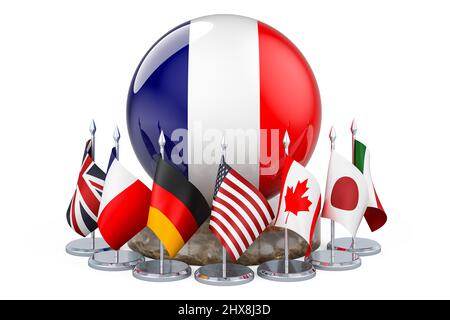 G7 rencontre en France concept, 3D rendu isolé sur fond blanc Banque D'Images
