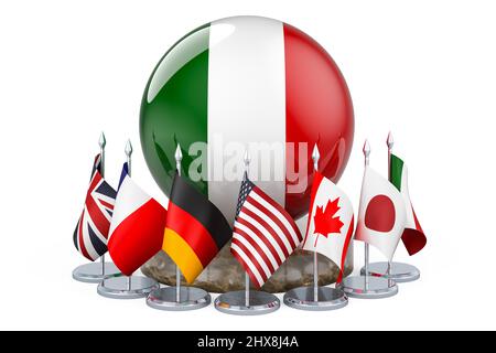 G7 rencontre en Italie concept, 3D rendu isolé sur fond blanc Banque D'Images