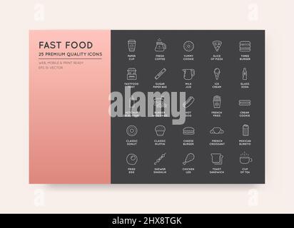 Ensemble d'icônes et d'équipements Vector Fastfood Fast Food Elements comme illustration peut être utilisé comme logo ou icône en qualité supérieure Illustration de Vecteur