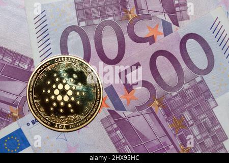 Cardano et 500 euros de billets de banque, Banque D'Images