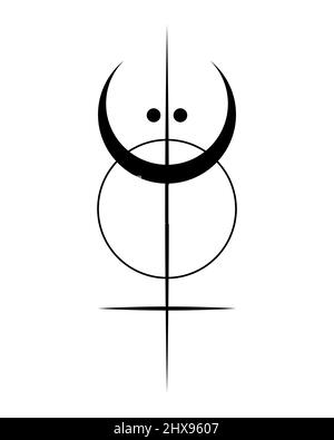 Géométrie sacrée, logo de tatouage noir au soleil, croissant de lune, croix ésotérique alchimie, talisman céleste mystique magique. Signe d'objet d'occultisme spirituel Illustration de Vecteur