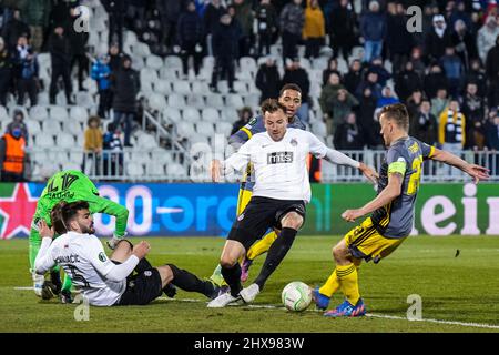 Belgrade, Serbie. 10th mars 2022. Belgrade - Jens Toornstra de Feyenoord marque le 2-5 lors du match entre FK Partizan et Feyenoord au stade Partizan, le 10 mars 2022 à Belgrade, Serbie. (Box to Box Pictures/Yannick Verhoeven) Credit: Box to Box Pictures/Alamy Live News Banque D'Images